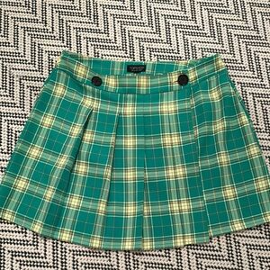 Topshop Green Pleated Mini Skirt